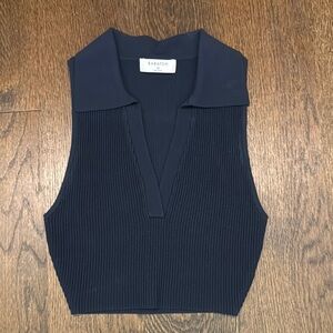 Aritzia Navy Polo Ribbed Crop Top